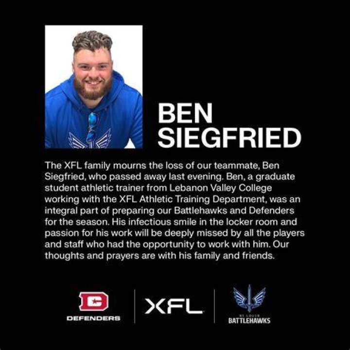 Battlehawks Athletic Trainer Ben Siegfried Dies at Hotel Room MACG