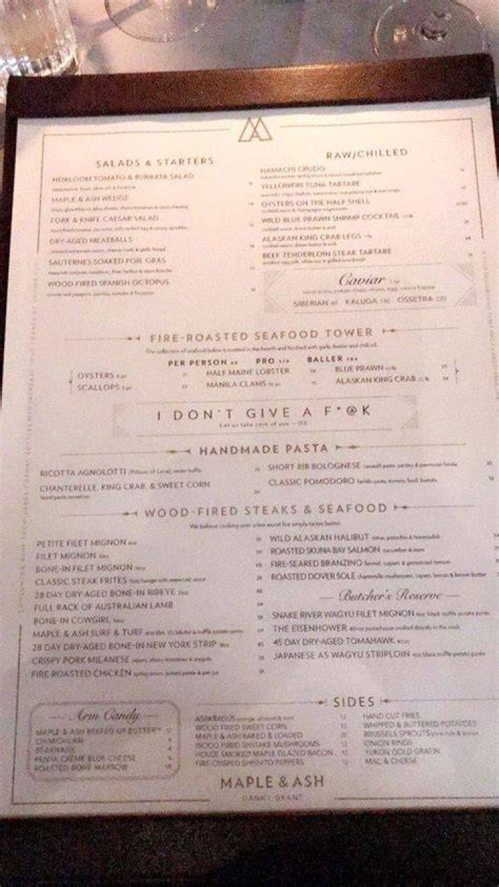 Menu at Maple & Ash steakhouse, Scottsdale, E Camelback Rd 130