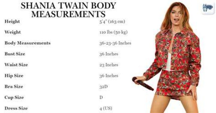 Shania Twain bra size and body measurements
