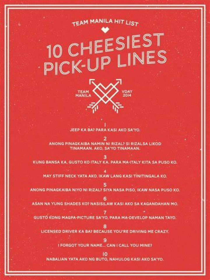 TM HIT LIST cheesy lines poster01 Corny pick up lines, Pick up lines